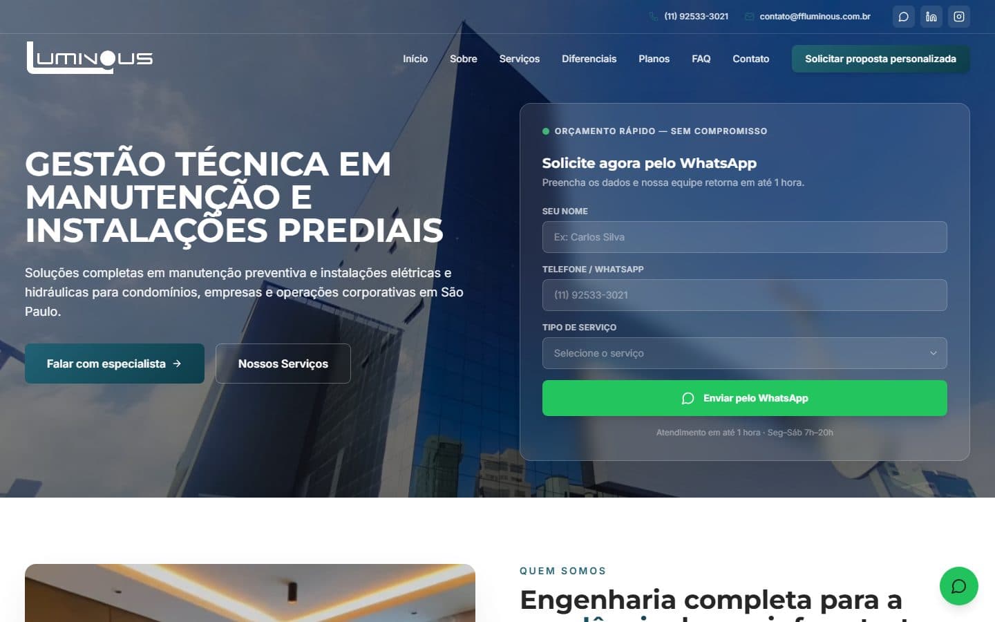 Site da Fluminous, feito pela Trasso